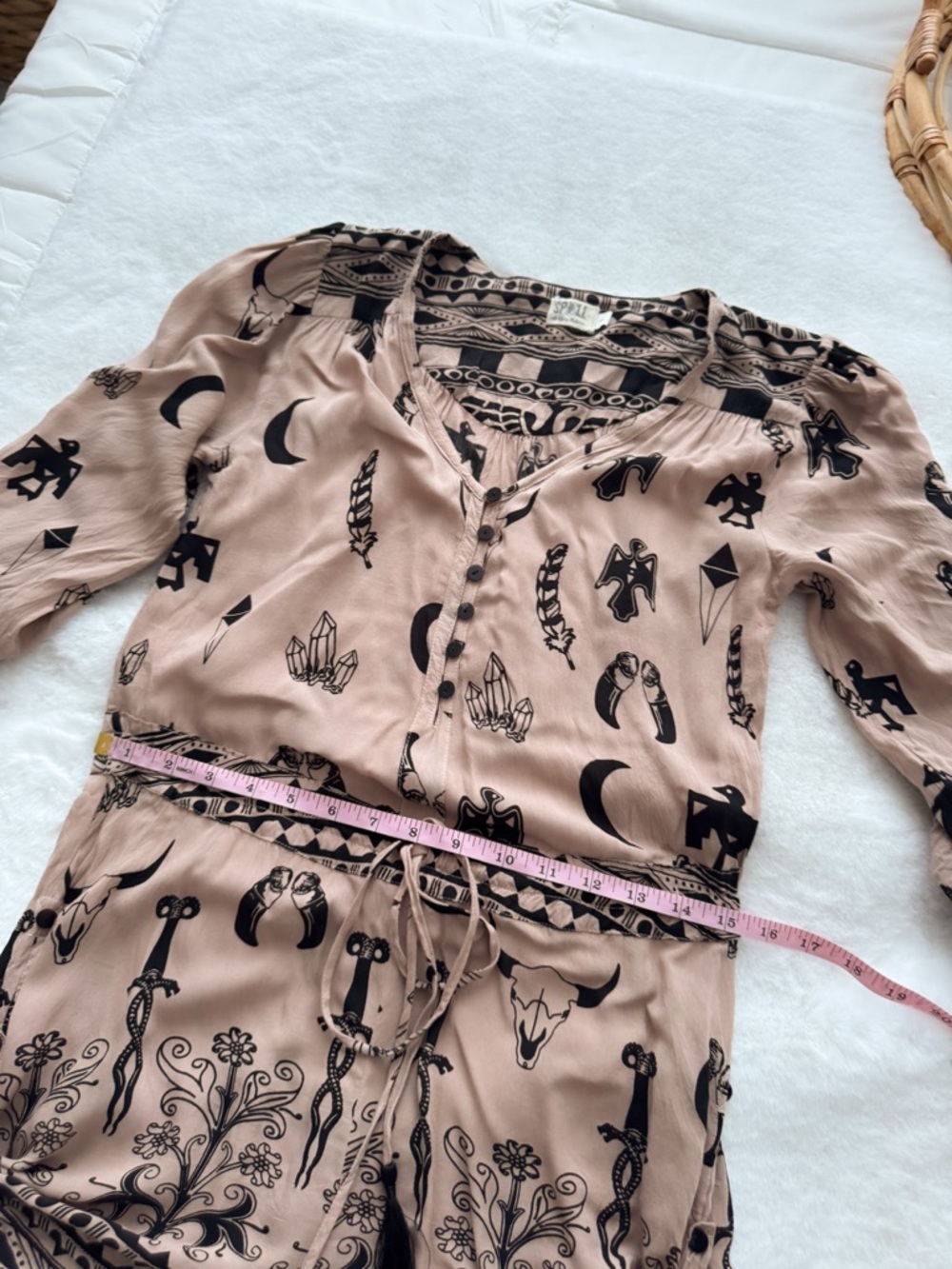 Spell & The Gypsy Tribal Romper Thunderbird Tassel Boho Taupe Brown - Picture 14 of 14